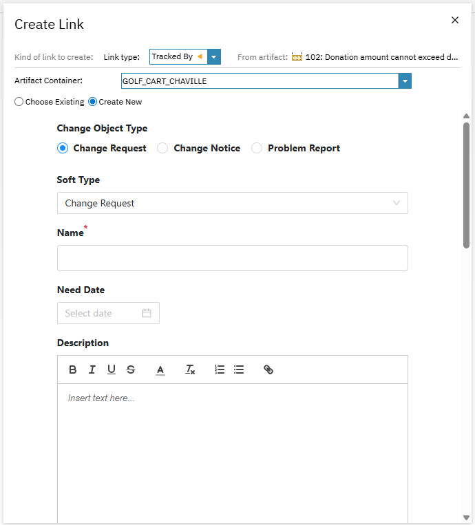 Change Objects Creation Dialog