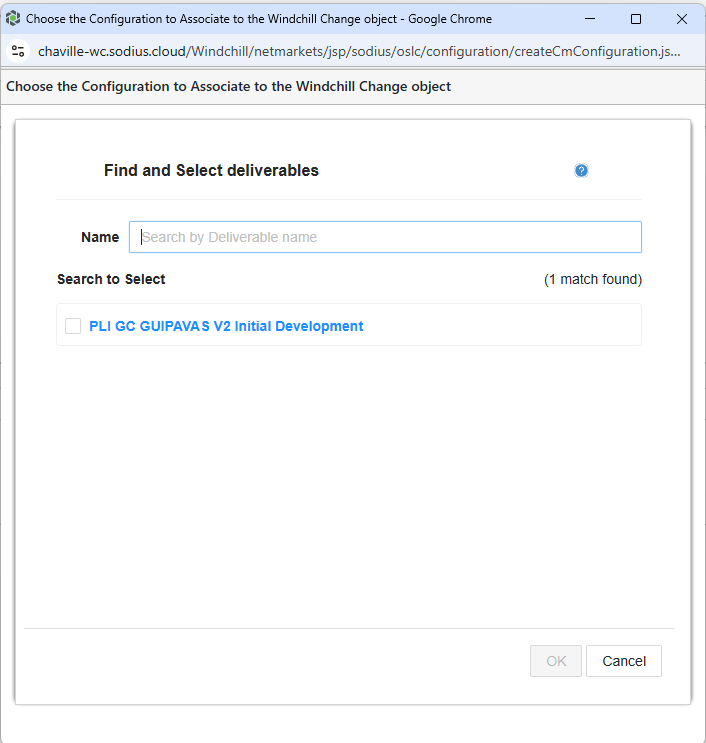 Deliverable Selection Dialog