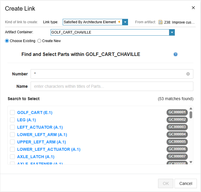 Part Selection Dialog