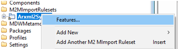 M2MRuleset Features menu